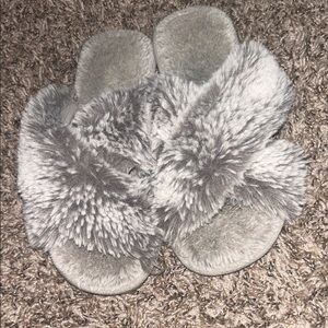 Well Worn Cozy Gray Furry Slippers